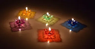 Reflected Shadow Floating Transparent Diwali Diya Set Lantern Candle Panti Oil Lamps for Diwali Puja/Pooja Room Decoration Item Gift Plastic Diya Set of 12-thumb2