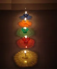 Reflected Shadow Floating Transparent Diwali Diya Set Lantern Candle Panti Oil Lamps for Diwali Puja/Pooja Room Decoration Item Gift Plastic Diya Set of 12-thumb3