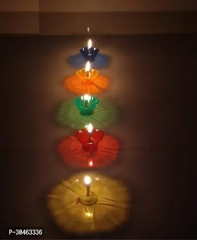 Reflected Shadow Floating Transparent Diwali Diya Set Lantern Candle Panti Oil Lamps for Diwali Puja/Pooja Room Decoration Item Gift Plastic Diya Set of 12-thumb4