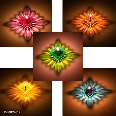 Plastic Set of 12 Floating Transparent Star Flower Shape Reflection Diya Decoration Use for Diwali Puja Set and Festival Decoration.12 Diya.