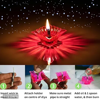 Plastic Set of 12 Floating Transparent Star Flower Shape Reflection Diya Decoration Use for Diwali Puja Set and Festival Decoration.12 Diya.-thumb3