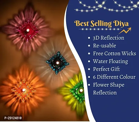 Plastic Set of 12 Floating Transparent Star Flower Shape Reflection Diya Decoration Use for Diwali Puja Set and Festival Decoration.12 Diya.-thumb4