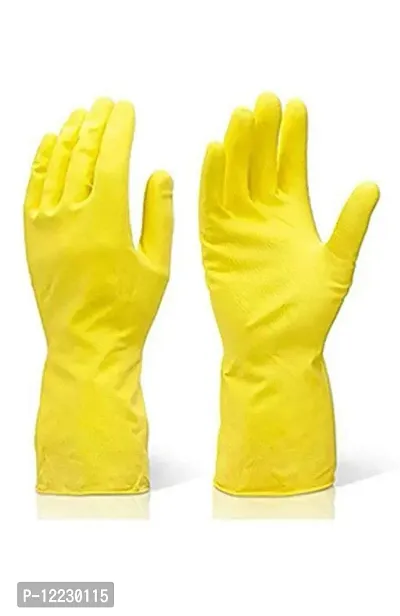 Cleaning Gloves Reusable Rubber Hand Gloves, Stretchable Gloves for Washing Cleaning Kitchen Garden Yellow(1 Pair)-thumb0