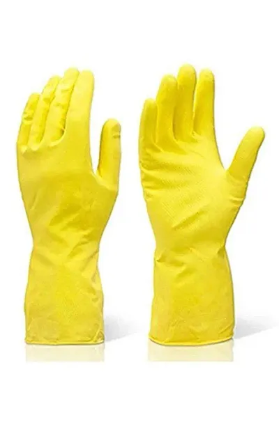 Cleaning Gloves Reusable Rubber Hand Gloves, Stretchable Gloves for Washing Cleaning Kitchen Garden Yellow(1 Pair)