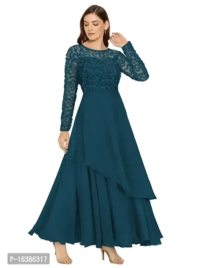 Stylish  Georgette Embroidered Maxi Length Dress For Women-thumb0
