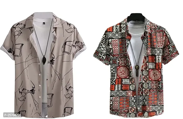 Stylish Multicolouredd Cotton Short Sleeves Shirt For Men Pack Of 2-thumb0