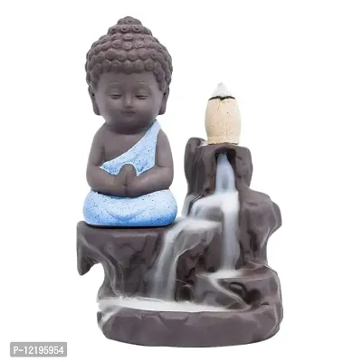 Incense Burner Backflow Tower Cones Incense Stick Holder Ceramic Porcelain Buddha Waterfall Monk Ash Catcher with 40 Backflow Incense Cones for Home Office Yoga Decor Aromatherapy Ornament