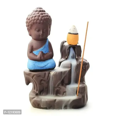 WANGPIN Incense Burner Backflow Tower Cones Sticks Holder Ceramic Porcelain Buddha Monk Ash Catcher (Blue)