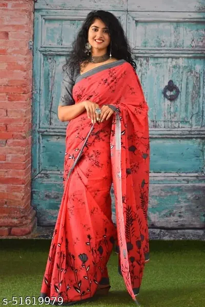 New Trendy Linen Printed Saree with Blouse piece