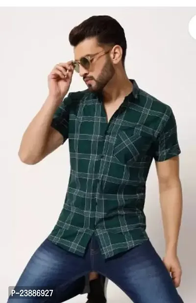Reliable Green Cotton Checked Short Sleeves Casual Shirts For Men