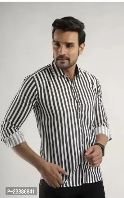 Reliable White Cotton Striped Long Sleeves Casual Shirts For Men-thumb0