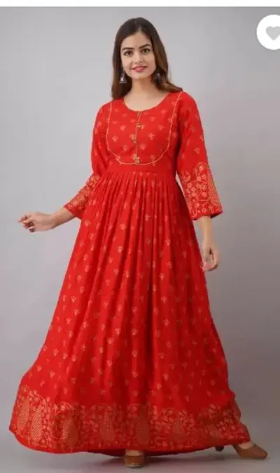 Womens Rayon Flared Long Front Pipe in Work Kurti