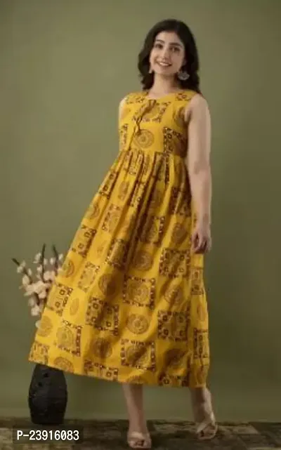 Attractive Yellow Printed Rayon Anarkali Kurta For Women-thumb0