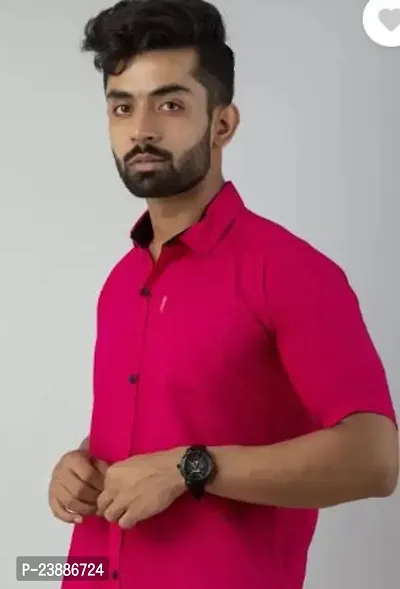 Reliable Pink Cotton Solid Short Sleeves Casual Shirts For Men