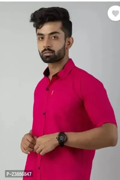 Reliable Pink Cotton Solid Short Sleeves Casual Shirts For Men