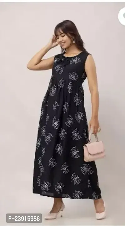 Attractive Black Printed Rayon Anarkali Kurta For Women-thumb0