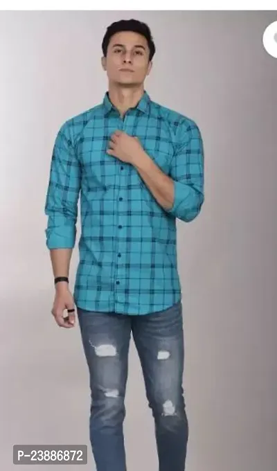 Reliable Blue Cotton Checked Long Sleeves Casual Shirts For Men-thumb0