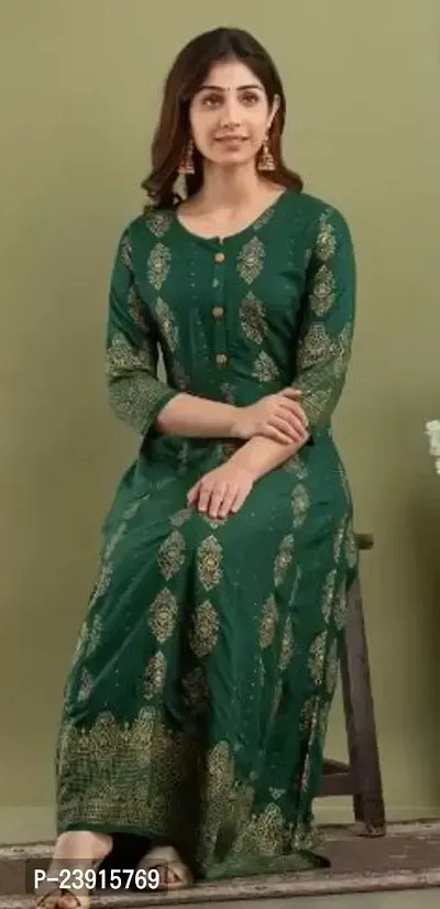 Attractive Green Printed Cotton Anarkali Kurta For Women
