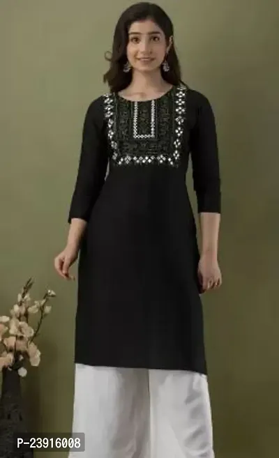 Attractive Black Printed Rayon Straight Kurta For Women