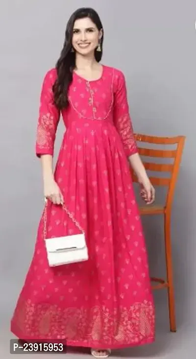 Attractive Pink Printed Rayon Anarkali Kurta For Women