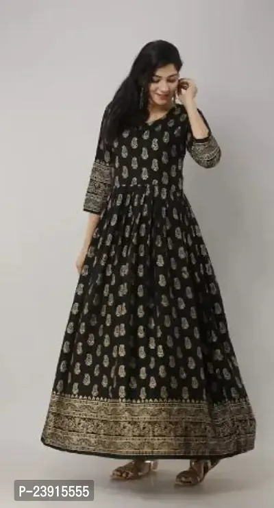 Attractive Green Printed Rayon Anarkali Kurta For Women-thumb0