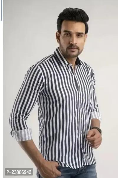 Reliable White Cotton Striped Long Sleeves Casual Shirts For Men