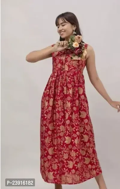 Attractive Red Printed Rayon Anarkali Kurta For Women