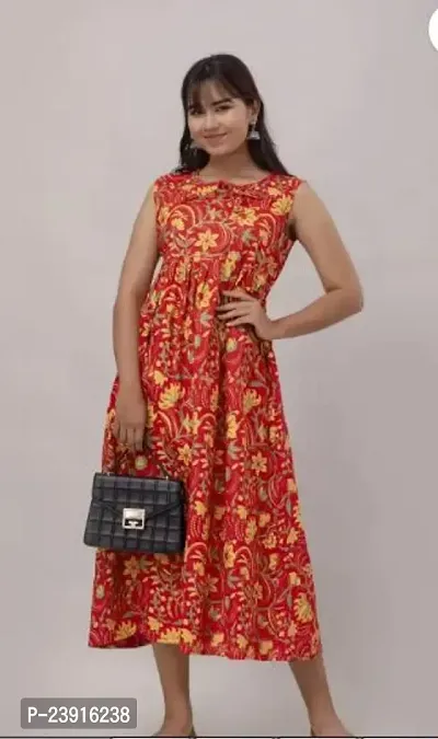 Attractive Red Printed Rayon Anarkali Kurta For Women-thumb0