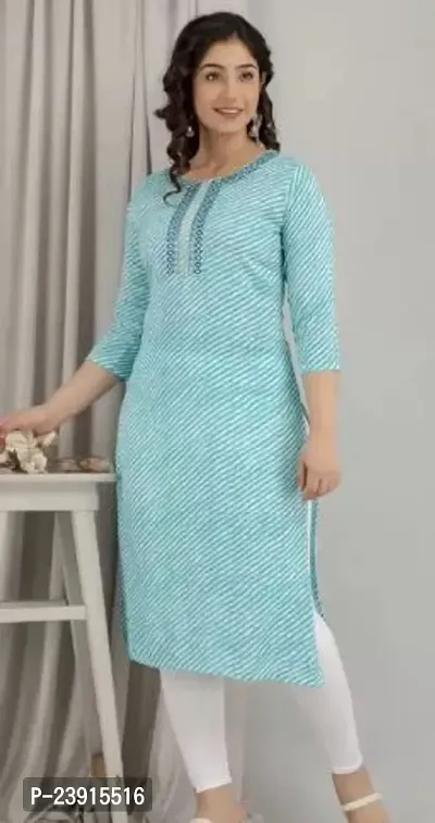 Attractive Turquoise Printed Cotton Straight Kurta For Women-thumb0