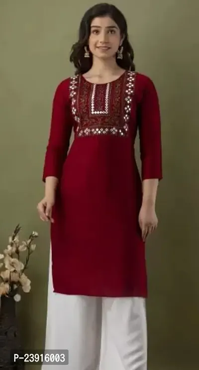 Attractive Maroon Printed Rayon Straight Kurta For Women