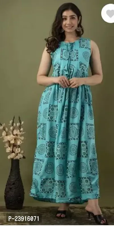 Attractive Turquoise Printed Rayon Anarkali Kurta For Women