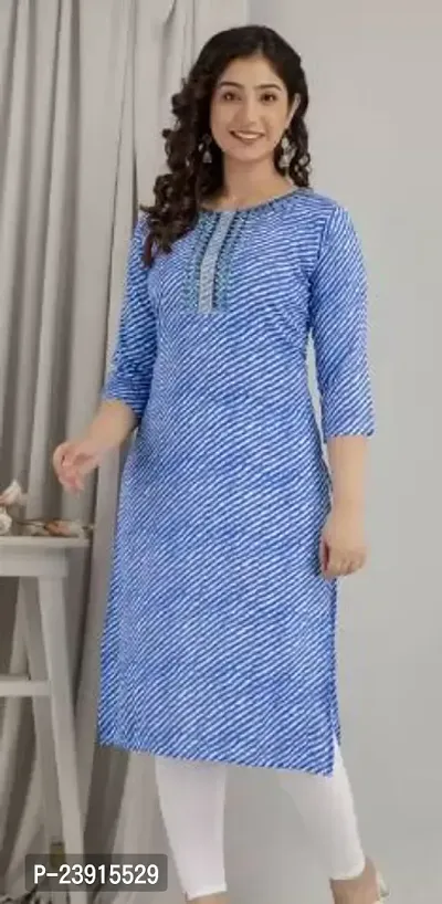 Attractive Blue Printed Cotton Straight Kurta For Women-thumb0