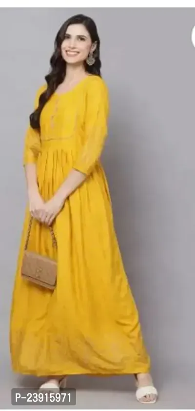 Attractive Yellow Printed Rayon Anarkali Kurta For Women