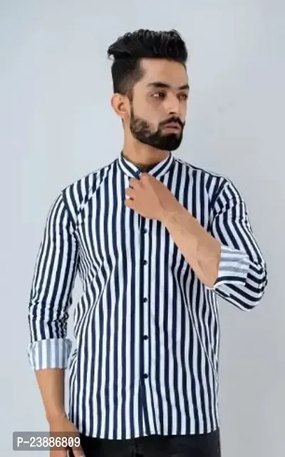 Reliable Blue Cotton Striped Long Sleeves Casual Shirts For Men