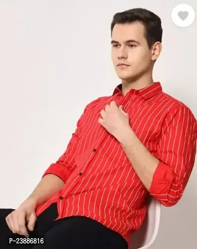 Reliable Red Cotton Striped Long Sleeves Casual Shirts For Men
