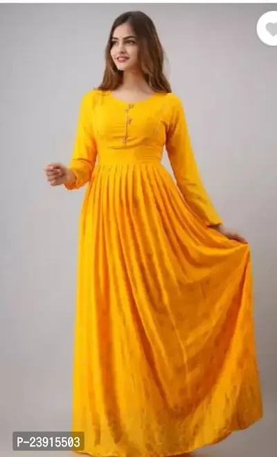 Attractive Yellow Printed Rayon Anarkali Kurta For Women