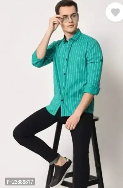 Reliable Turquoise Cotton Striped Long Sleeves Casual Shirts For Men
