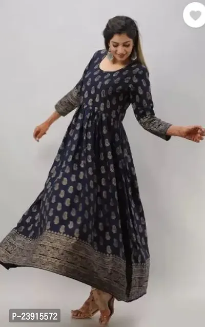 Attractive Blue Printed Rayon Anarkali Kurta For Women-thumb0