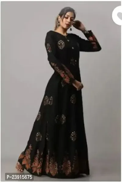 Attractive Black Printed Rayon Anarkali Kurta For Women-thumb0