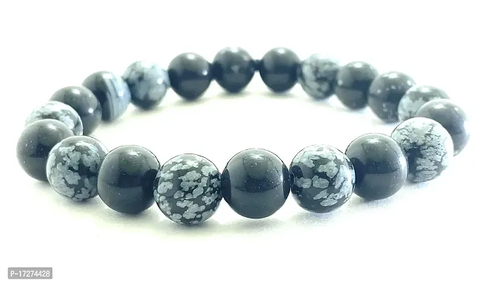 JMRM Black Snowflake Obsidian 10mm Round Bead Bracelet for Unisex?
