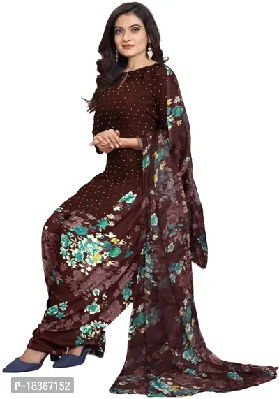 Yellow  Brown Crepe Printed Dress Material with Dupatta For Women (Combo pack of 2)-thumb3