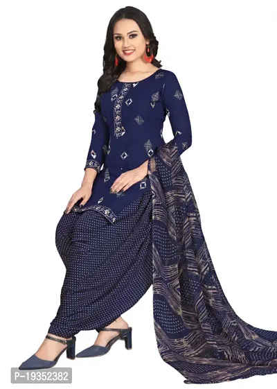 Pink  Navy Blue Crepe Printed Dress Material with Dupatta For Women (Combo pack of 2)-thumb3