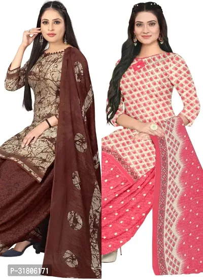 Elegant Multicoloured Cotton Printed Dress Material with Dupatta For Women (Combo Pack of 2)-thumb0