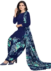 Elegant Navy Blue Crepe Printed Dress Material with Dupatta For Women-thumb1