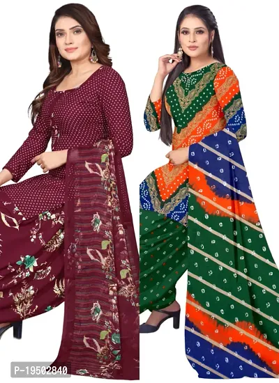 Maroon  Multicolor Crepe Printed Dress Material with Dupatta For Women (Combo pack of 2)