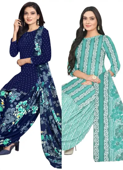 Stylish Cotton Blend Printed Unstitched Suits - Pack of 2