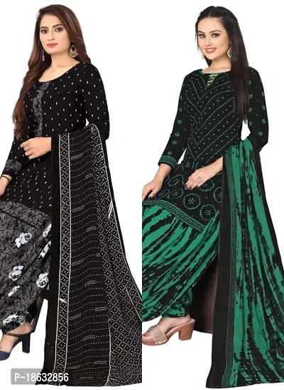 Black  Black Crepe Printed Dress Material with Dupatta For Women (Combo pack of 2)