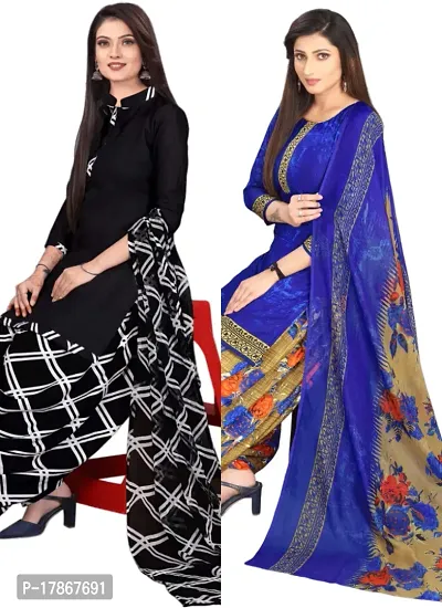 Black  Navy Blue Crepe Printed Dress Material with Dupatta For Women (Combo pack of 2)