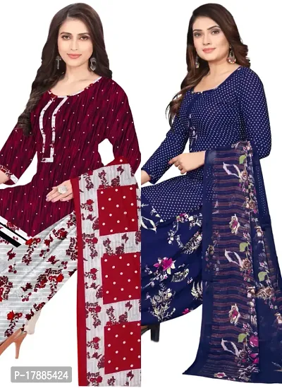 Maroon  Navy Blue Crepe Printed Dress Material with Dupatta For Women (Combo pack of 2)-thumb0