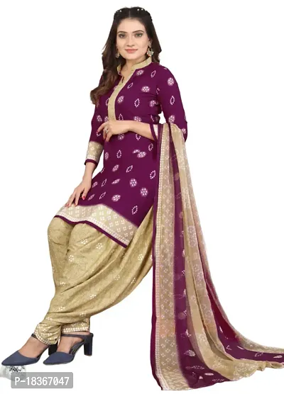 Navy Blue  Purple Crepe Printed Dress Material with Dupatta For Women (Combo pack of 2)-thumb3